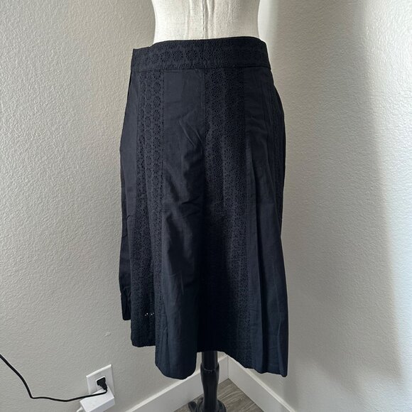 H&M A Line Mini Skirt Eyelet Insert Cotton Minimalist Black Sz 14 NWT - Picture 2 of 7